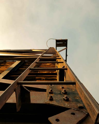 Ladder leading up to the top of the headframe